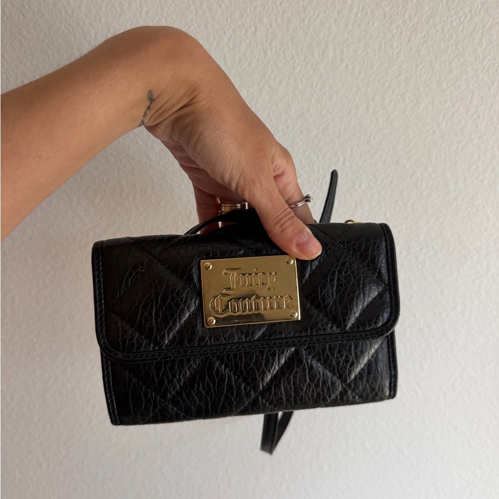 Juicy Couture Black Quilted Mini Crossbody with Gold Plate